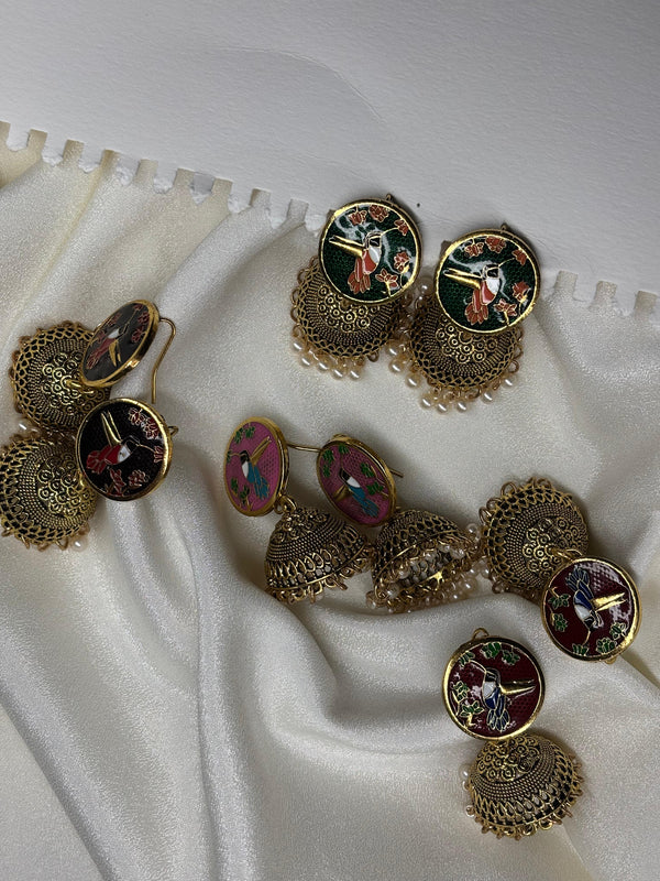 Antique Bird Gold Jhumka