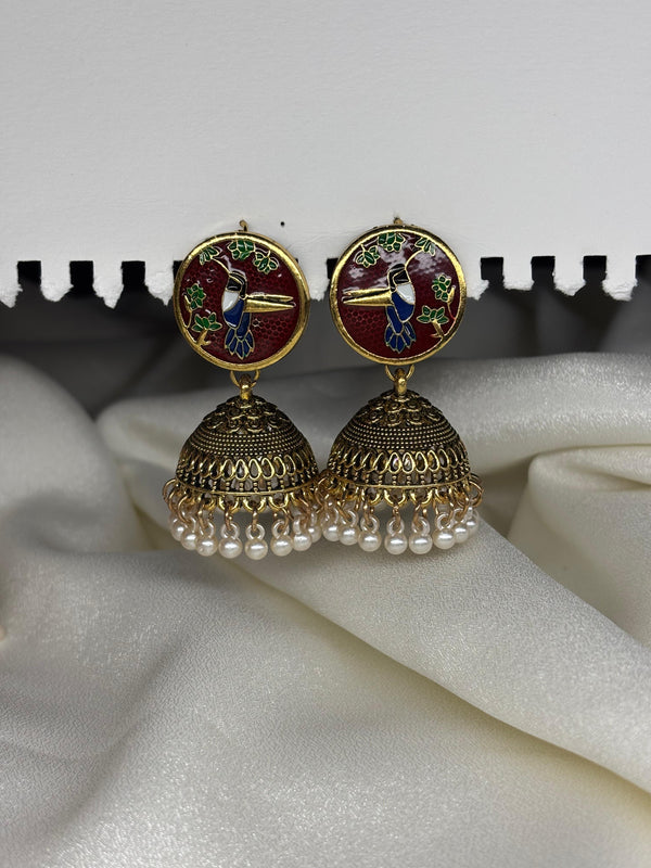 Antique Bird Gold Jhumka