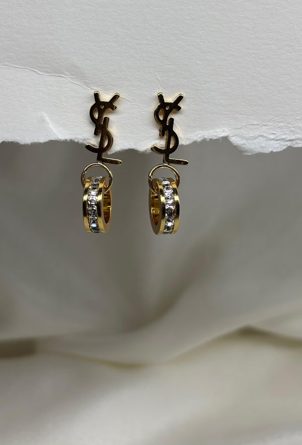 YSL Inspired Gold Hoop Drop Earrings